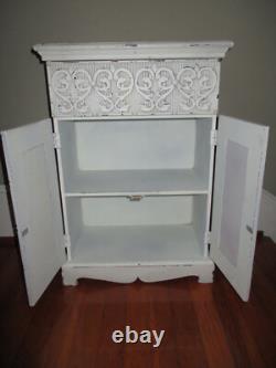 French Country Ornate Carved Vintage Shabby Chic Accent Cabinet w Painted Doors