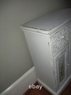 French Country Ornate Carved Vintage Shabby Chic Accent Cabinet w Painted Doors