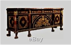 French Empire Style Majestic Large Marble Top Cabinet Commode Credenza & Mirror