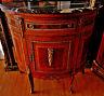 French Louis Style Demi Lune Commode Consule Cabinet, Inlaid, Marble Top