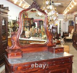 French Louis XV Mahogany Marble Top Dresser / Chest Of Drawer Cabinet