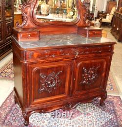 French Louis XV Mahogany Marble Top Dresser / Chest Of Drawer Cabinet