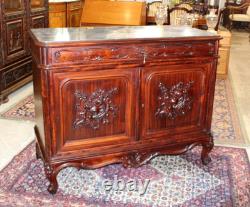 French Louis XV Mahogany Marble Top Dresser / Chest Of Drawer Cabinet