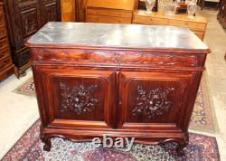 French Louis XV Mahogany Marble Top Dresser / Chest Of Drawer Cabinet