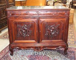 French Louis XV Mahogany Marble Top Dresser / Chest Of Drawer Cabinet