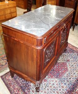 French Louis XV Mahogany Marble Top Dresser / Chest Of Drawer Cabinet