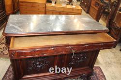 French Louis XV Mahogany Marble Top Dresser / Chest Of Drawer Cabinet