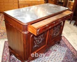 French Louis XV Mahogany Marble Top Dresser / Chest Of Drawer Cabinet