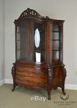 French Louis XV Style Vintage Custom Flame Mahogany Bow Glass China Cabinet