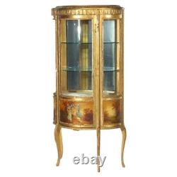French Louis XVI Style Vernis Martin Decortated Gilt Wood & Ormolu Vitrine c1890