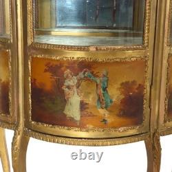 French Louis XVI Style Vernis Martin Decortated Gilt Wood & Ormolu Vitrine c1890