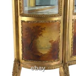 French Louis XVI Style Vernis Martin Decortated Gilt Wood & Ormolu Vitrine c1890