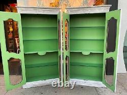 French Provincial Style Painted & Carved Giltwood Mesh Front Bookcases a Pair