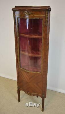 French Satinwood Corner Curio Cabinet Brass Mounts