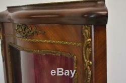 French Satinwood Corner Curio Cabinet Brass Mounts