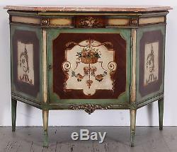 French Style Marble-Top Hand-Painted Antique Cabinet Console Commode, 1920