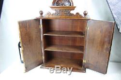 French vintage oak wood carved apothecary kitchen wall cabinet 1960s