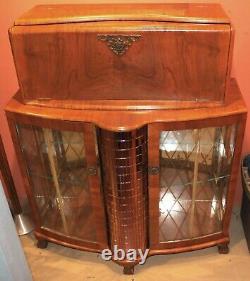 Fruitwood Art Deco Style or Mid Century Bar with Mirrored Decoration