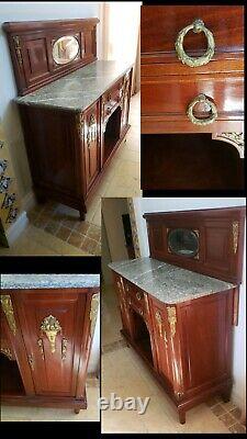 GORGEOUS ANTIQUE FRENCH MARBLE SIDEBOARD CABINET ORMOLU MIRROR or SINK COMMODE