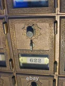 Genuine Original Oak Antique Free-Standing Sloped-top Mail-Box Postal Cabinet