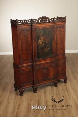 Georgian Style Hand Painted Mahogany Breakfront Cabinet