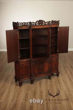 Georgian Style Hand Painted Mahogany Breakfront Cabinet