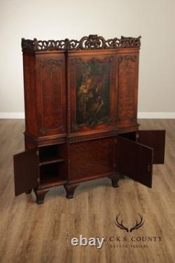 Georgian Style Hand Painted Mahogany Breakfront Cabinet