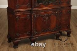 Georgian Style Hand Painted Mahogany Breakfront Cabinet