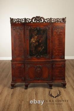 Georgian Style Hand Painted Mahogany Breakfront Cabinet