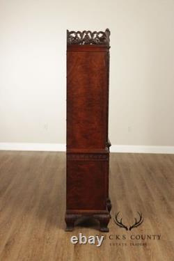 Georgian Style Hand Painted Mahogany Breakfront Cabinet