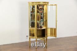 Gold 1920's Antique French Vitrine or Curio Display Cabinet, Curved Glass