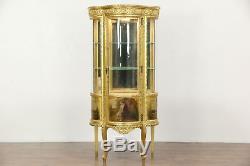 Gold 1920's Antique French Vitrine or Curio Display Cabinet, Curved Glass