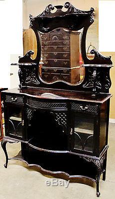 Gorgeous Antique Etagere Ebonized, Dark Mahogany Display China Cabinet