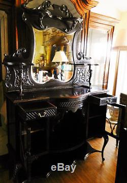 Gorgeous Antique Etagere Ebonized, Dark Mahogany Display China Cabinet