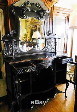 Gorgeous Antique Etagere Ebonized, Dark Mahogany Display China Cabinet