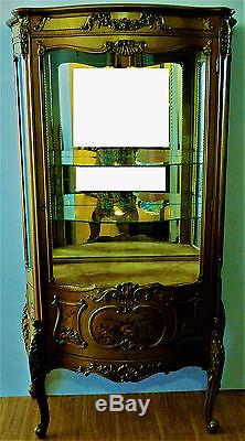 Gorgeous Antique French Louis Style Gold Gilt Vitrine Curio Display Cabinet