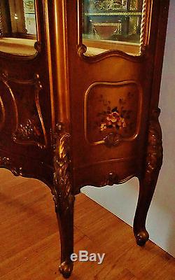 Gorgeous Antique French Louis Style Gold Gilt Vitrine Curio Display Cabinet