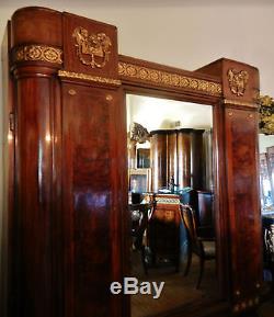Gorgeous Antique Large Walnut European Armoire Cabinet, Figural Ormolu Mounted
