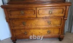 Gorgeous Antique Solid Wood Chest of Drawers with Enclosed Bookcase Cabinet- VGC