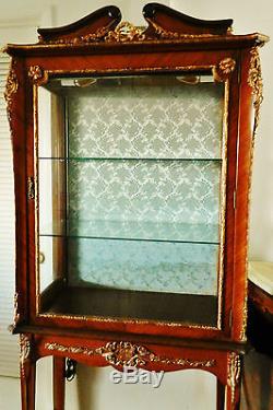 Gorgeous Antique Tall French Louis Style Rosewood Vitrine Curio Display Cabinet