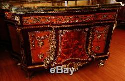 Gorgeous French Louis Style Credenza Cabinet Chest Of Drawers, Marble Top, Inlaid