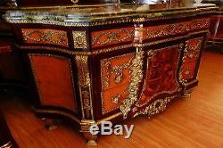 Gorgeous French Louis Style Credenza Cabinet Chest Of Drawers, Marble Top, Inlaid
