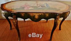 Gorgeous French Louis Style Vernis Hand Painted Table / Desk Figural Ormolu's