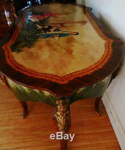 Gorgeous French Louis Style Vernis Hand Painted Table / Desk Figural Ormolu's