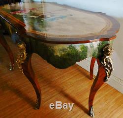 Gorgeous French Louis Style Vernis Hand Painted Table / Desk Figural Ormolu's