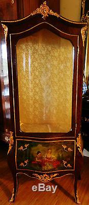 Gorgeous French Louis Vernis Style Vitrine Curio Display Cabinet Drawer Base