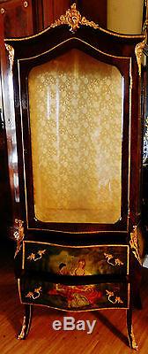 Gorgeous French Louis Vernis Style Vitrine Curio Display Cabinet Drawer Base