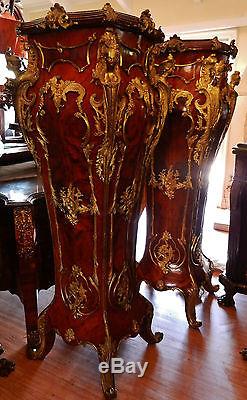 Gorgeous, Highly Ornate, Pair of French Louis Style Monumental Pedestal Tables