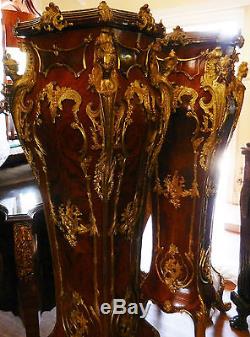 Gorgeous, Highly Ornate, Pair of French Louis Style Monumental Pedestal Tables