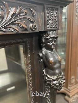 Gorgeous R. J. HORNER Oak Crystal Cabinet CARVED Lions Cupids Finish VERY RARE